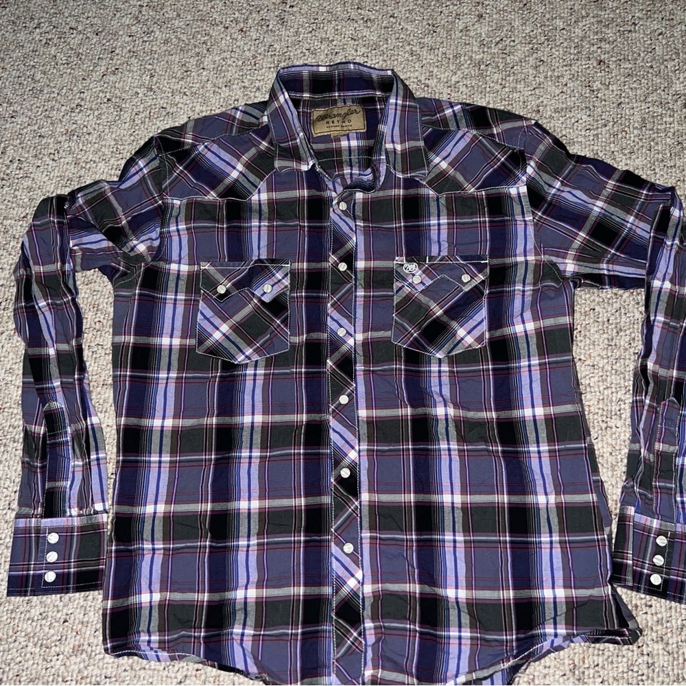Wrangler Men's Casual Plaid Shirt - Purple and Black